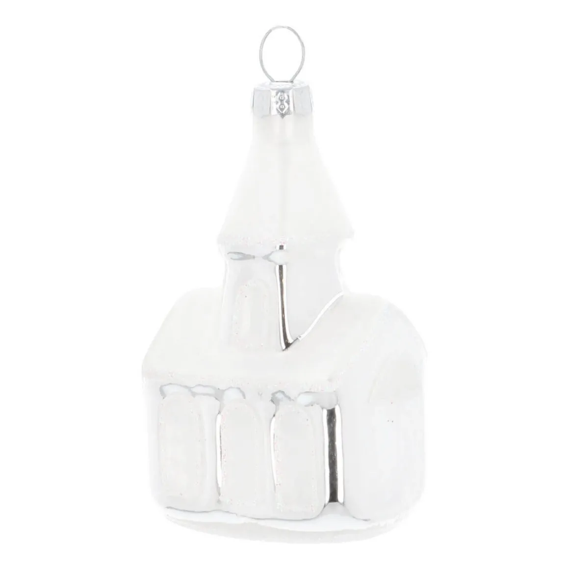 Weihnachtskirche Mit Schneebedecktem Dach, Silber, Glas, 8 Cm