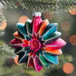 Weihnachtskugel Blume, Bunt, Glas, 9 Cm