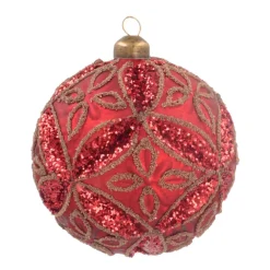 Weihnachtskugel Blumenrelief, Rot, Glas, 10 Cm