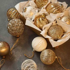 Weihnachtskugel Dreieckmuster, Champagner, Glas, 10 Cm