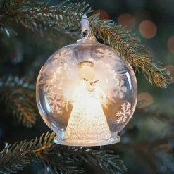 Weihnachtskugel Engel Mit Taube Mit LED-Licht, Aus Glas, 10 Cm