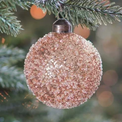 Weihnachtskugel Glitzer & Dekoperlen, Kupfer, Glas, 8 Cm