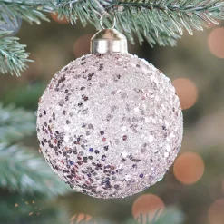 Weihnachtskugel Glitzer & Pailletten, Champagner, Glas, 8 Cm