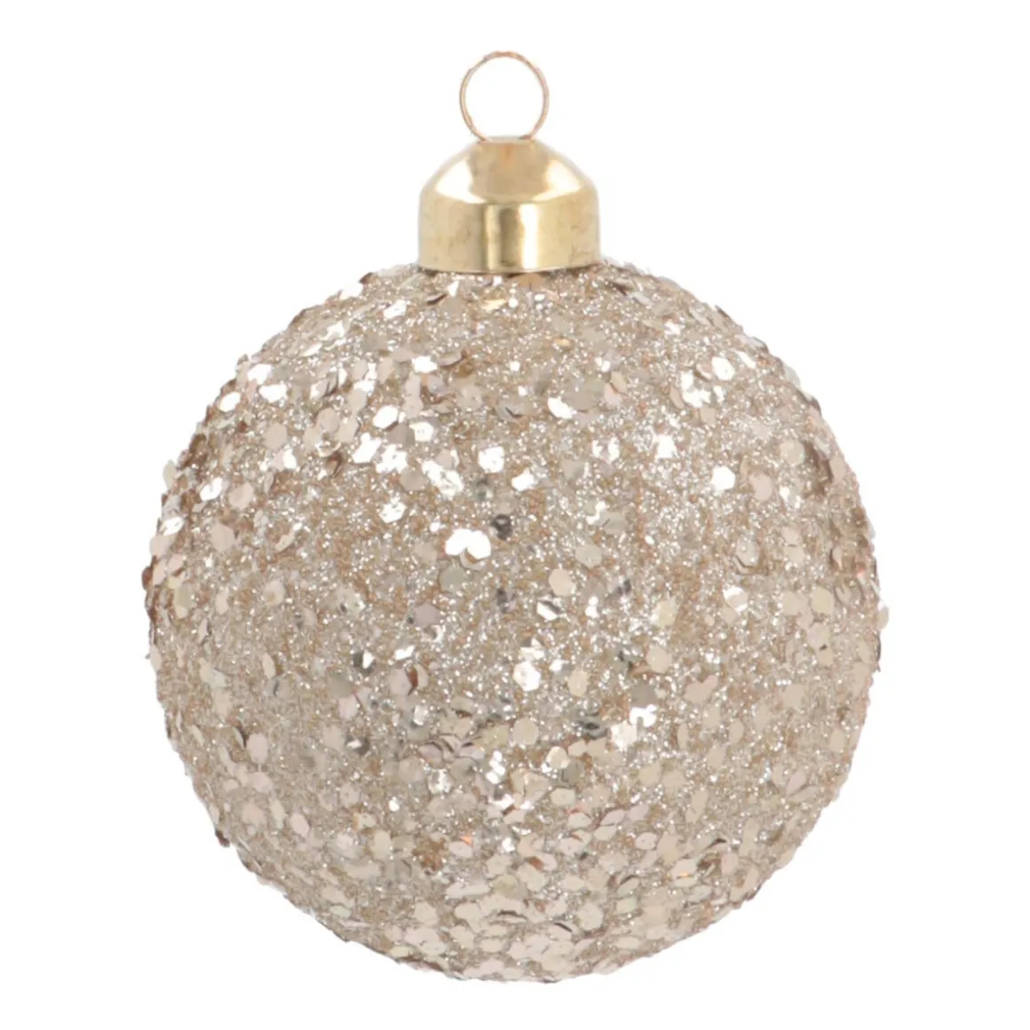 Weihnachtskugel Glitzer & Pailletten, Champagner, Glas, 8 Cm