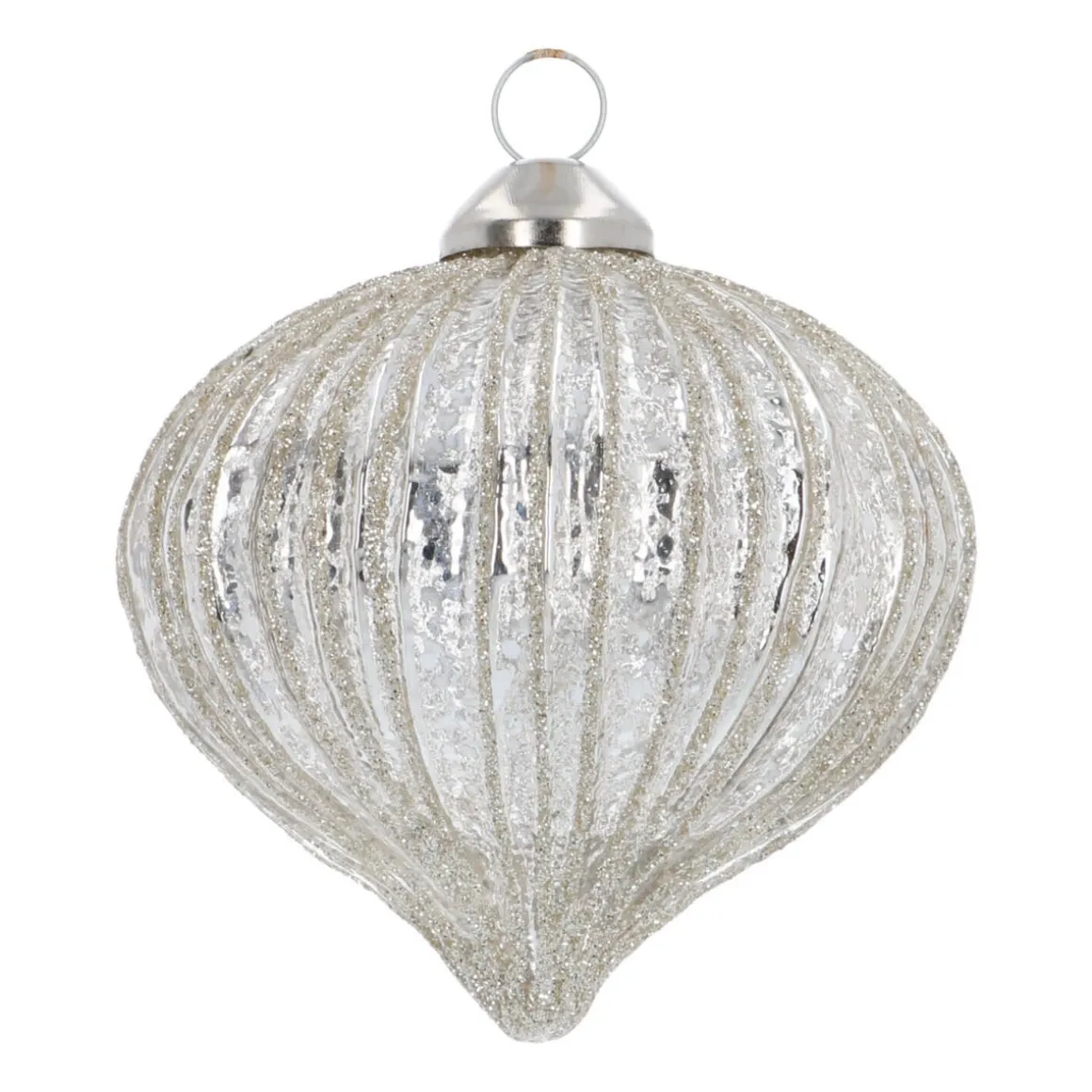 Weihnachtskugel Lampion In Zwiebelform, Altsilber, Glas, 8 Cm