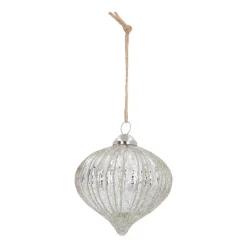Weihnachtskugel Lampion In Zwiebelform, Altsilber, Glas, 8 Cm