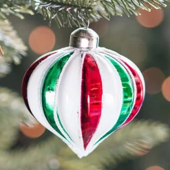 Weihnachtskugel Lampion In Zwiebelform, Rot-weiß-grün, Glas, 8 Cm