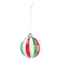 Weihnachtskugel Lampion, Rot-weiß-grün, Glas, 8 Cm