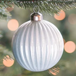 Weihnachtskugel Lampion, Weiß, Glas, 8 Cm