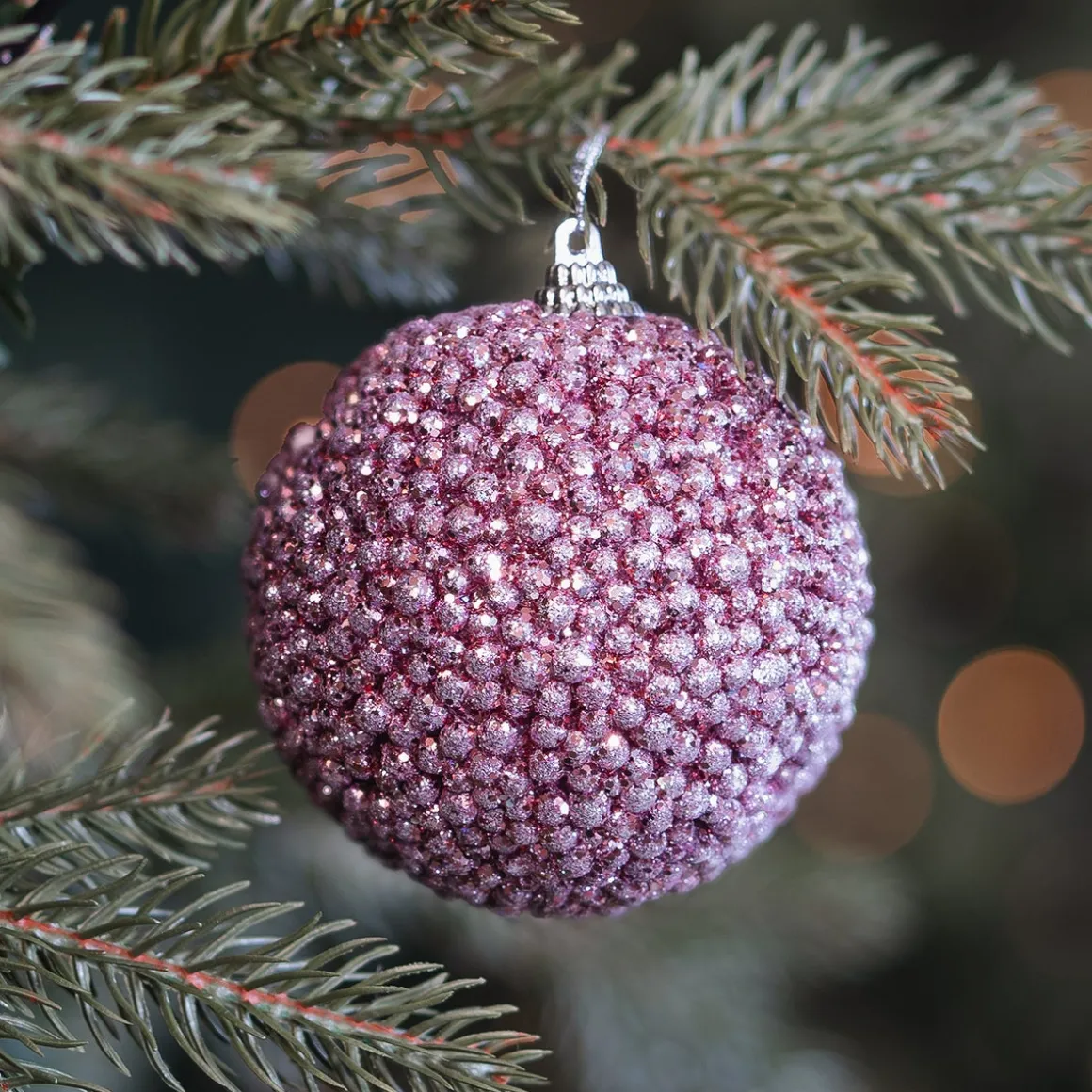 Weihnachtskugel Mit Dekoperlen, Rosa, Kunststoff, 8 Cm