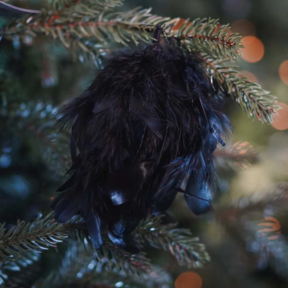 Weihnachtskugel Mit Federn, Schwarz, Kunststoff, 8 Cm