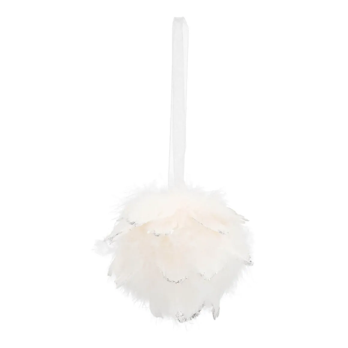Weihnachtskugel Mit Federn, Weiß, Kunststoff, 9 Cm