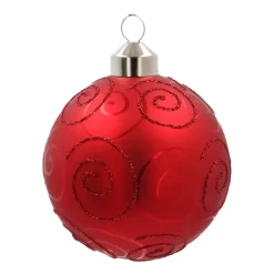 Weihnachtskugel Mit Ornament, Rot, Glas, 8 Cm