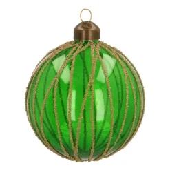 Weihnachtskugel Mit Streifen, Dunkelgrün, Glas, 8 Cm