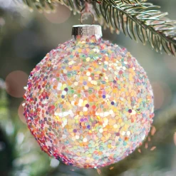 Weihnachtskugel Pailletten, Bunt, Glas, 8 Cm