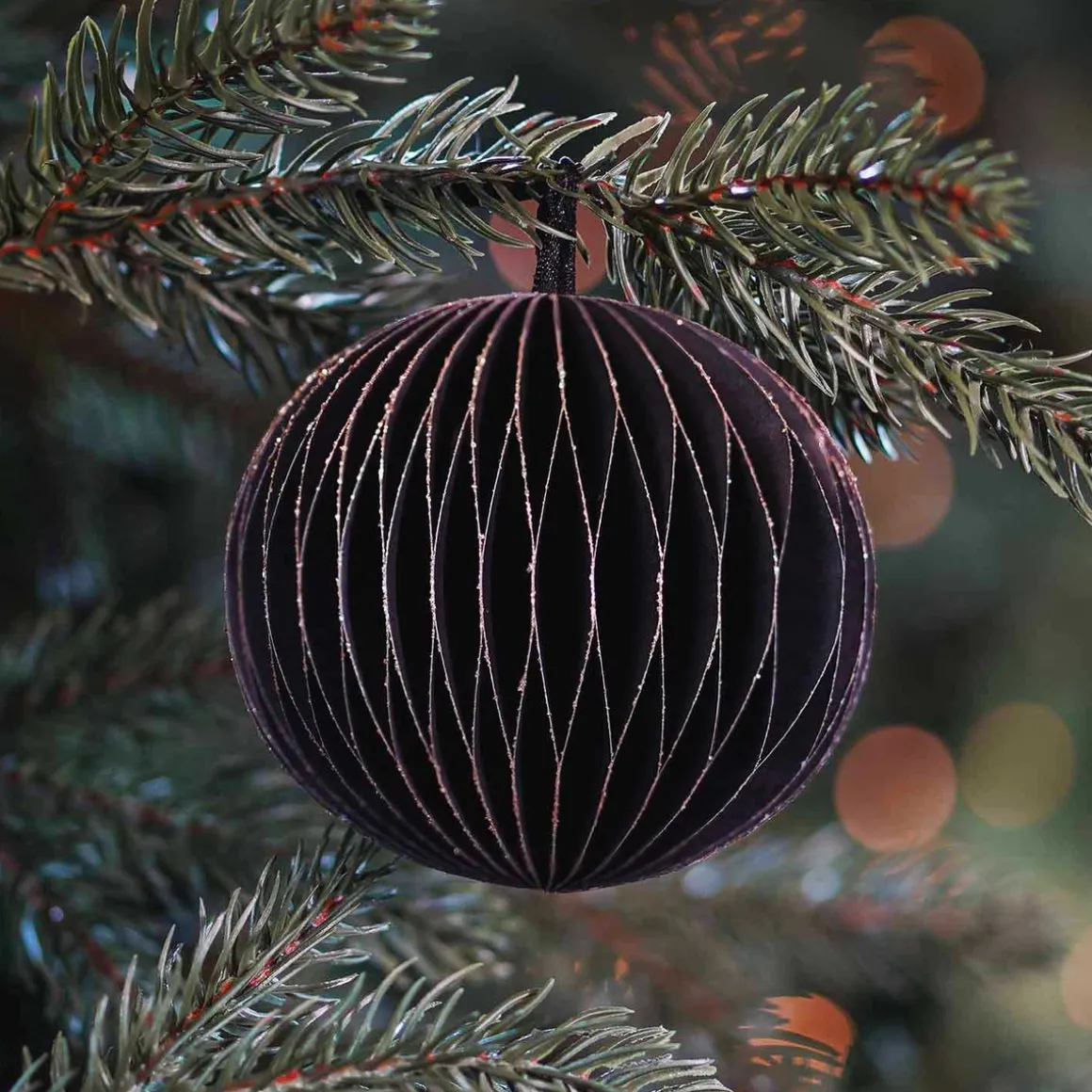 Weihnachtskugel Papier, Schwarz, 8 Cm