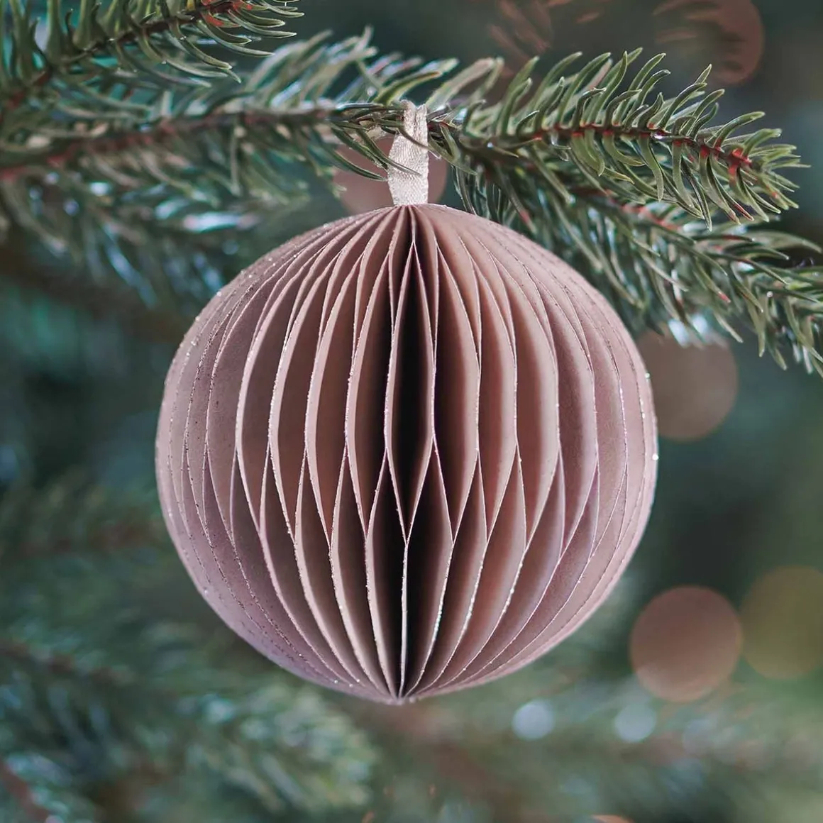 Weihnachtskugel Papier, Taupe, 8 Cm