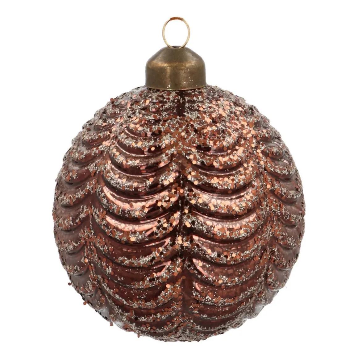 Weihnachtskugel Perlenmeer & Pailletten, Braun, Glas, 8 Cm