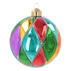 Weihnachtskugel Rautenmuster, Bunt, Glas, 10 Cm