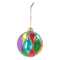 Weihnachtskugel Rautenmuster, Bunt, Glas, 10 Cm