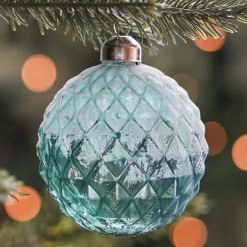 Weihnachtskugel Rautenmuster, Transparent-petrol, Glas, 8 Cm