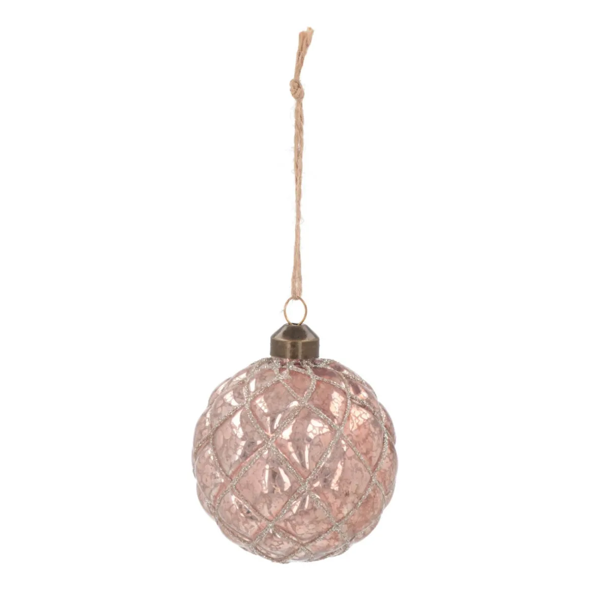 Weihnachtskugel Rautenmuster, Altrosa, Glas, 8 Cm