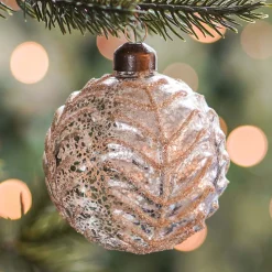 Weihnachtskugel Relief, Champagner, Glas, 8 Cm