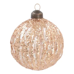 Weihnachtskugel Relief Mit Glitzer, Bronze, Glas, 8 Cm