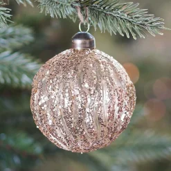 Weihnachtskugel Relief Mit Glitzer, Bronze, Glas, 8 Cm