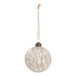 Weihnachtskugel Relief Mit Glitzer, Hellgold, Glas, 8 Cm