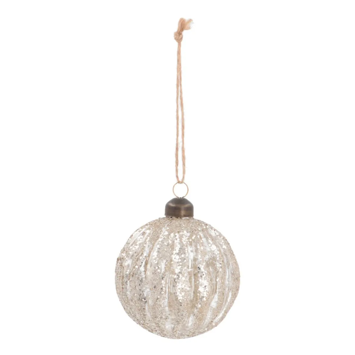 Weihnachtskugel Relief Mit Glitzer, Hellgold, Glas, 8 Cm