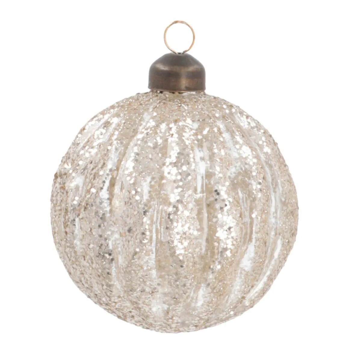 Weihnachtskugel Relief Mit Glitzer, Hellgold, Glas, 8 Cm