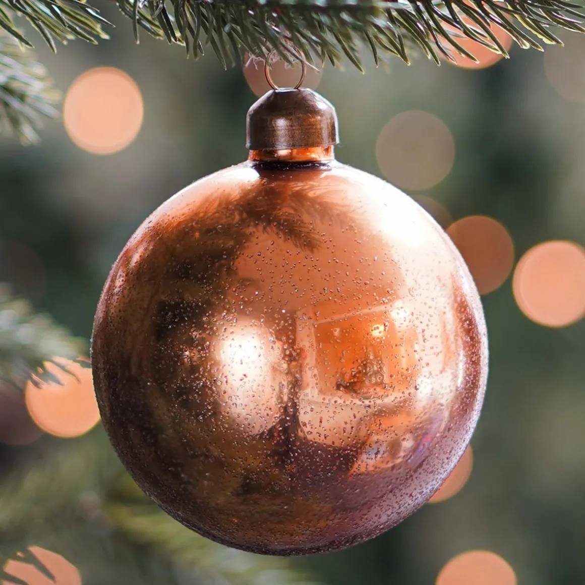 Weihnachtskugel Sand-Struktur, Kupfer, Glas, 8 Cm