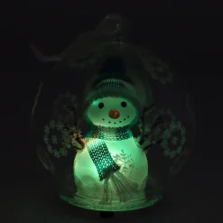 Weihnachtskugel Schneemann-Figur Mit LED-Licht Hellblau, 10 Cm