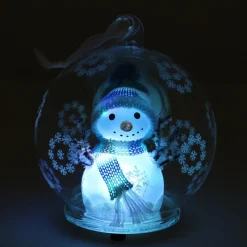 Weihnachtskugel Schneemann-Figur Mit LED-Licht Hellblau, 10 Cm