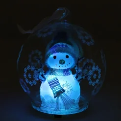 Weihnachtskugel Schneemann-Figur Mit LED-Licht Hellblau, 10 Cm