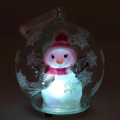 Weihnachtskugel Schneemann-Figur Mit LED-Licht Rosa, 10 Cm