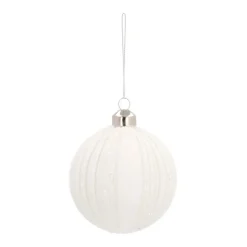 Weihnachtskugel Streifen, Weiß, Glas, 8 Cm