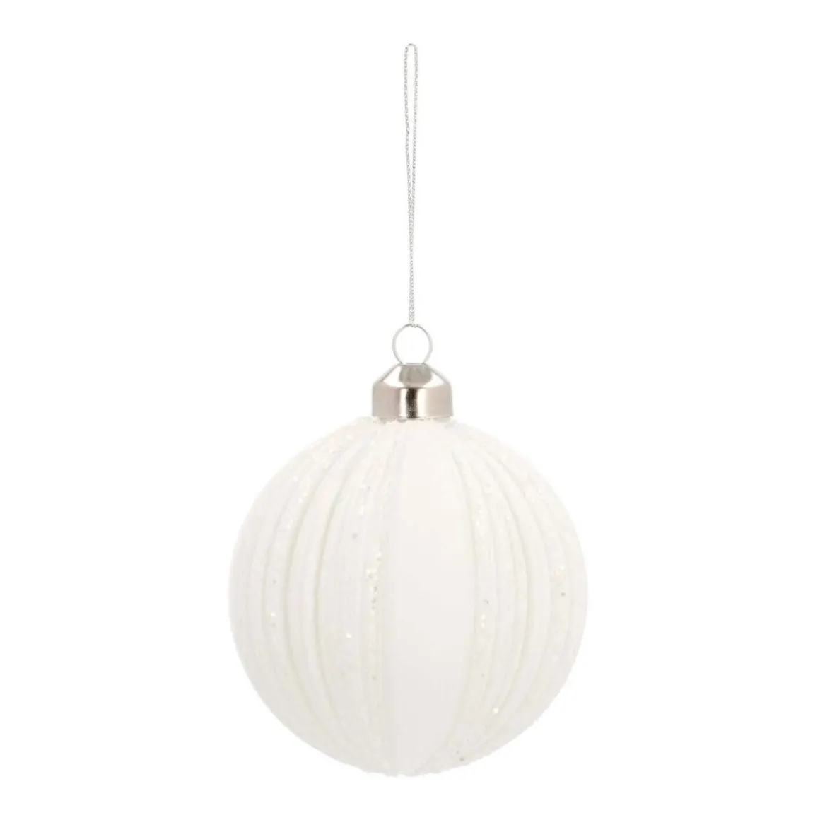 Weihnachtskugel Streifen, Weiß, Glas, 8 Cm