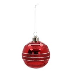 Weihnachtskugel Streifen, Rot, Glas, 8 Cm