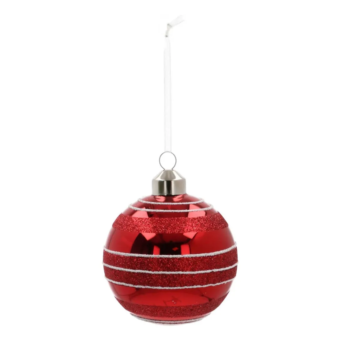 Weihnachtskugel Streifen, Rot, Glas, 8 Cm