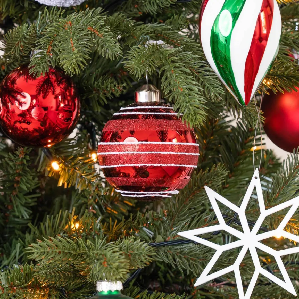 Weihnachtskugel Streifen, Rot, Glas, 8 Cm