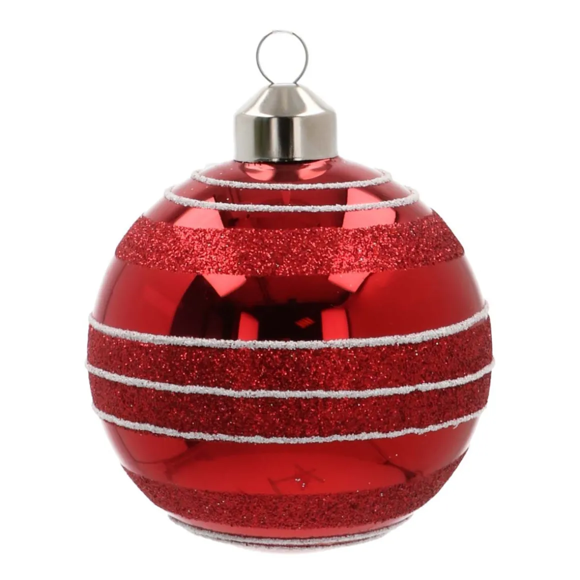 Weihnachtskugel Streifen, Rot, Glas, 8 Cm