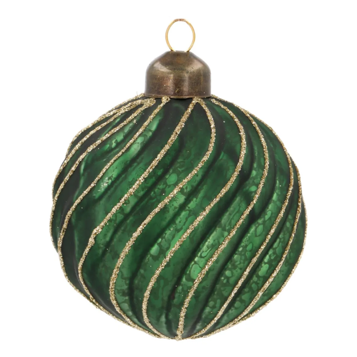 Weihnachtskugel Swirl, Dunkelgrün, Glas, 8 Cm