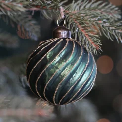 Weihnachtskugel Swirl, Dunkelgrün, Glas, 8 Cm