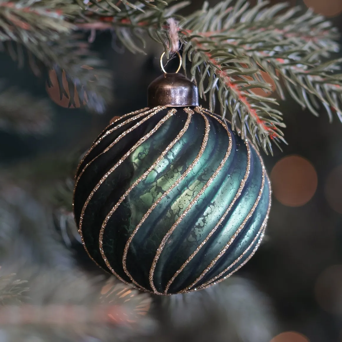 Weihnachtskugel Swirl, Dunkelgrün, Glas, 8 Cm