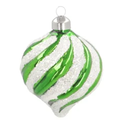 Weihnachtskugel Swirl In Zwiebelform, Grün-weiß, Glas, 8 Cm