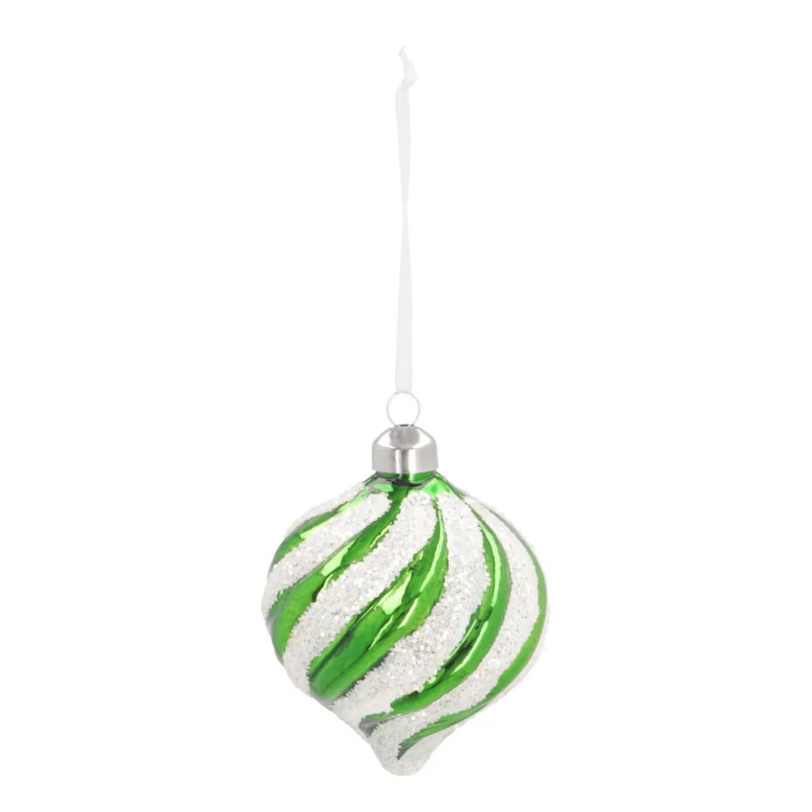 Weihnachtskugel Swirl In Zwiebelform, Grün-weiß, Glas, 8 Cm