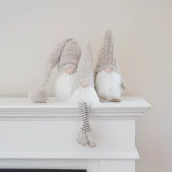 Weihnachtswichtel Mit Langer Mütze, Taupe,  Stoff, 63 Cm