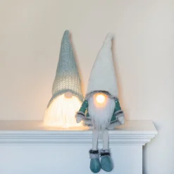 Weihnachtswichtel Mit LED-Nase, Grau, Stoff, 42 Cm